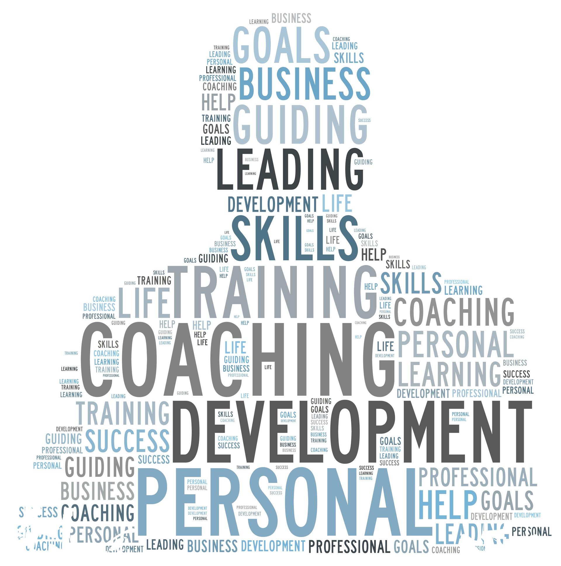 Coaching word cloud shaped as a person