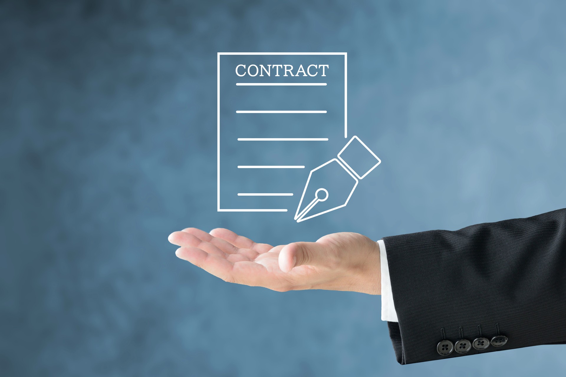 Hand of businessman holding up contract icon
