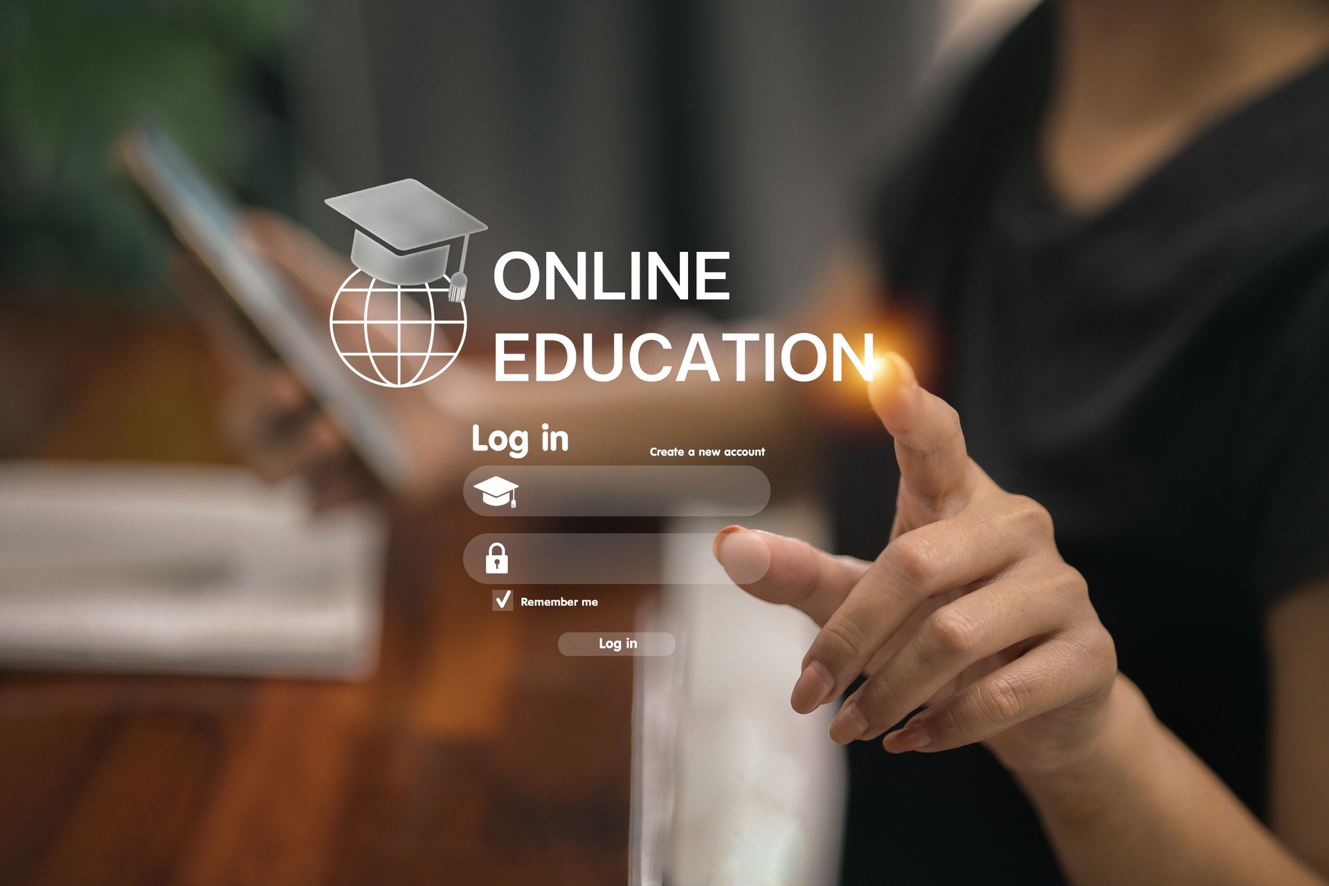 Online Education Platform Login and Global Learning Concept